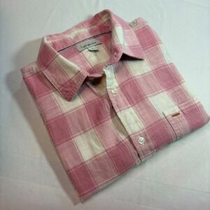 Calvin Klein Jeans Men's Short Sleeve Button Down Shirt Pink White Plaid Size L
